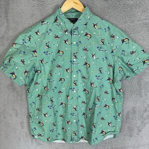 Ralph Lauren Shirt Mens L Green Fish Print Short Sleeve Button‎ Down Classic Fit